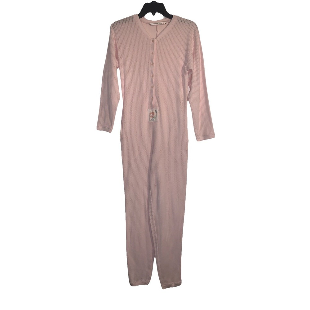 VTG 90s Victoria's Secret XS Pink One Piece Unionsuit‎ Pajama Knit Cottagecore